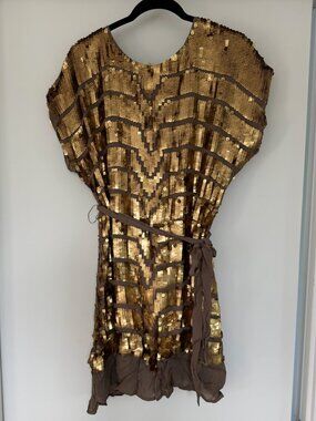 Anthropologie COREY LYNN CALTER Regence Sequin GOLD Tunic Dress Large